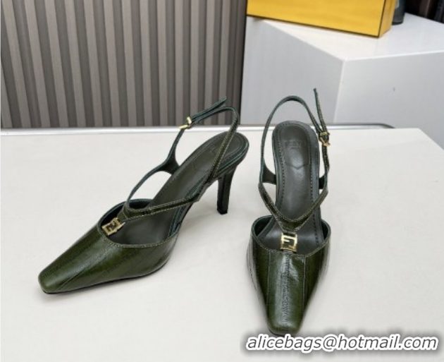 Most Popular Fendi FFold Heel Sandals in Eel Embossed Leather FE030202 Green 2026
