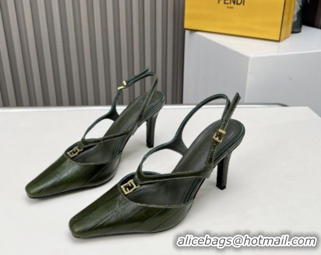 Most Popular Fendi FFold Heel Sandals in Eel Embossed Leather FE030202 Green 2026