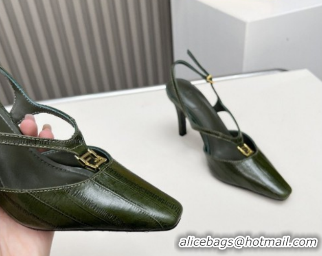 Most Popular Fendi FFold Heel Sandals in Eel Embossed Leather FE030202 Green 2026