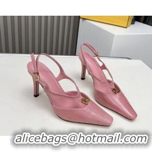 Luxurious Fendi FFold Heel Sandals in Eel Embossed Leather FE030202 Pink 2026