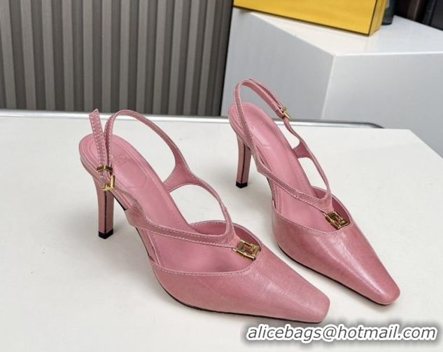 Luxurious Fendi FFold Heel Sandals in Eel Embossed Leather FE030202 Pink 2026