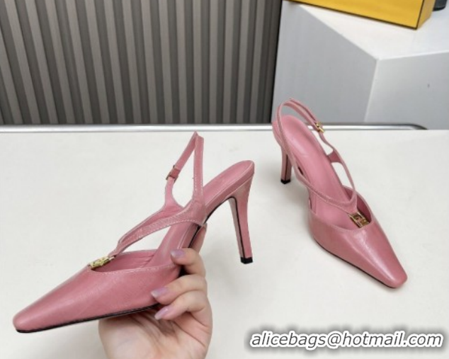 Luxurious Fendi FFold Heel Sandals in Eel Embossed Leather FE030202 Pink 2026