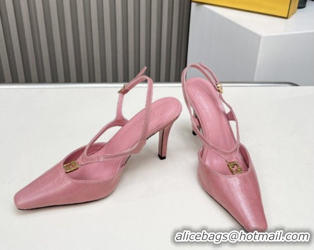 Luxurious Fendi FFold Heel Sandals in Eel Embossed Leather FE030202 Pink 2026