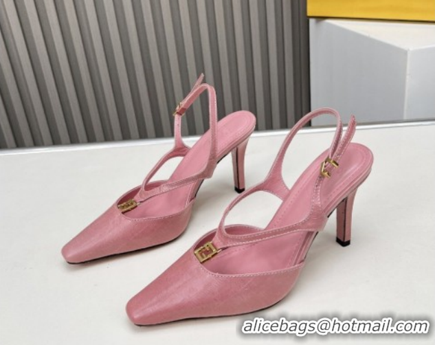 Luxurious Fendi FFold Heel Sandals in Eel Embossed Leather FE030202 Pink 2026