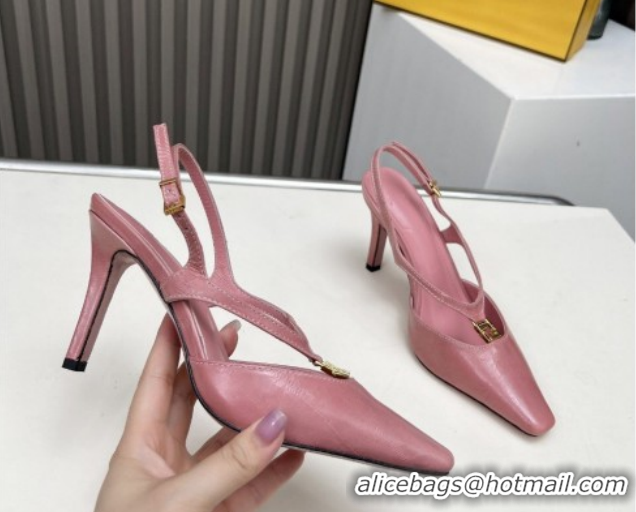 Luxurious Fendi FFold Heel Sandals in Eel Embossed Leather FE030202 Pink 2026