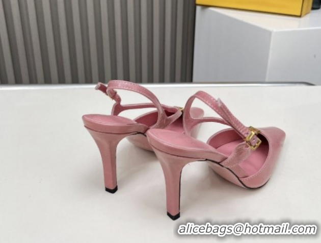 Luxurious Fendi FFold Heel Sandals in Eel Embossed Leather FE030202 Pink 2026