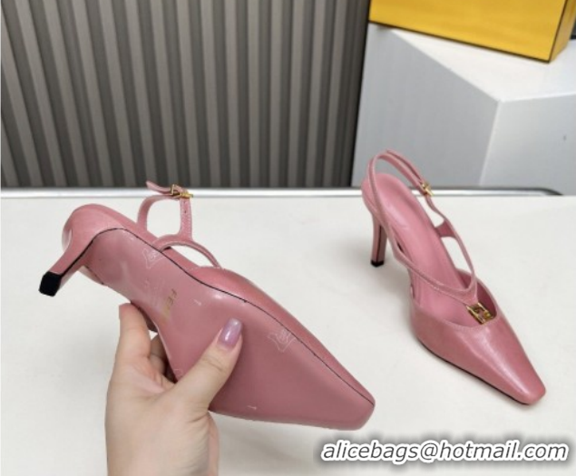 Luxurious Fendi FFold Heel Sandals in Eel Embossed Leather FE030202 Pink 2026