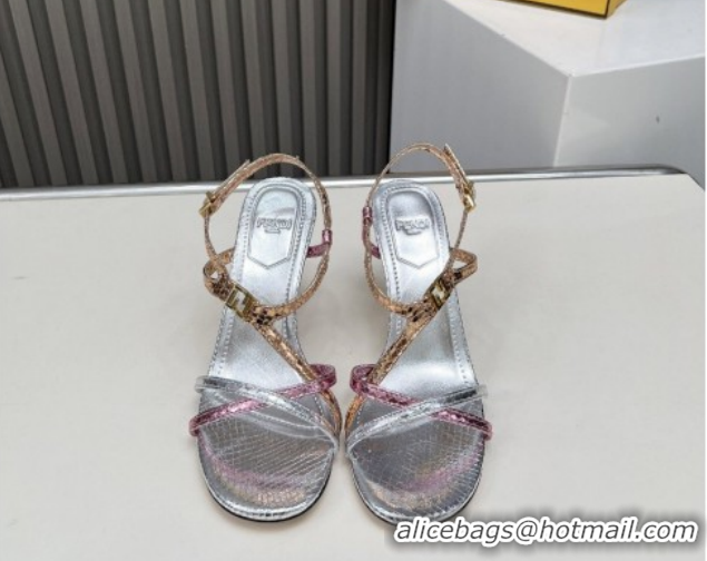 Low Price Fendi FFold Heel Sandals 8.5cm in Printed Leather Silver FE030203 2026