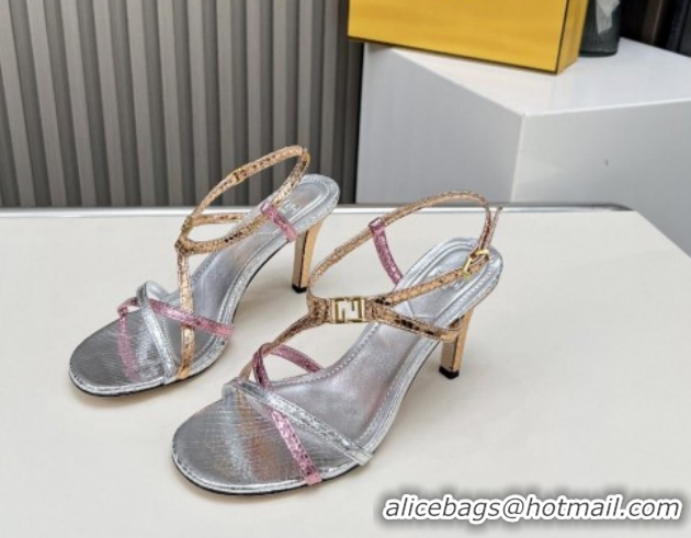 Low Price Fendi FFold Heel Sandals 8.5cm in Printed Leather Silver FE030203 2026