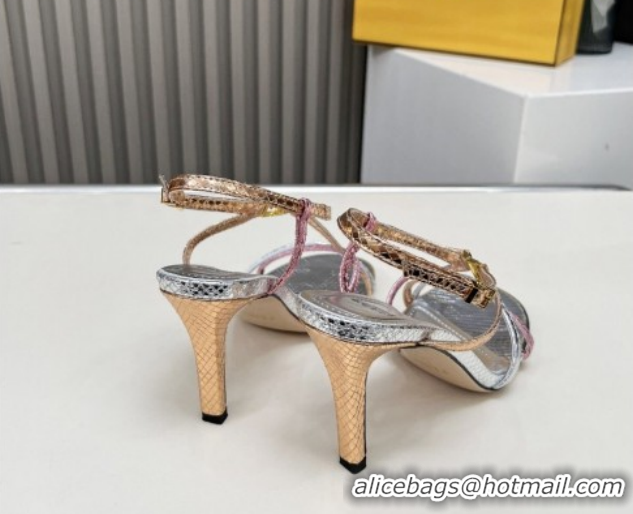 Low Price Fendi FFold Heel Sandals 8.5cm in Printed Leather Silver FE030203 2026