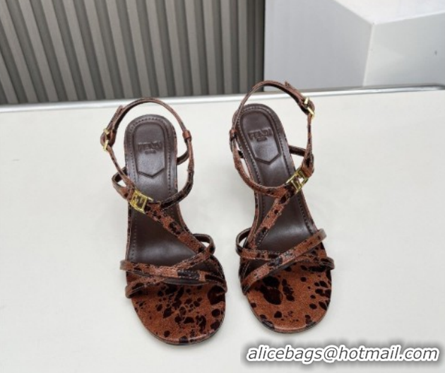 Fashion Fendi FFold Heel Sandals 8.5cm in Printed Leather FE030203 Brown 2026