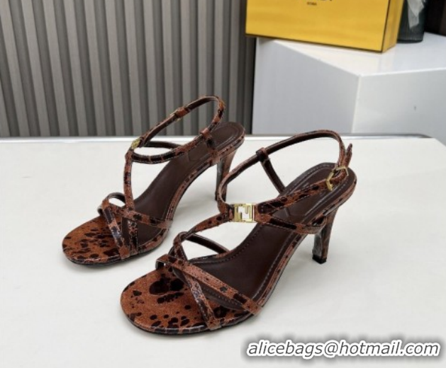Fashion Fendi FFold Heel Sandals 8.5cm in Printed Leather FE030203 Brown 2026