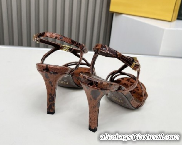 Fashion Fendi FFold Heel Sandals 8.5cm in Printed Leather FE030203 Brown 2026