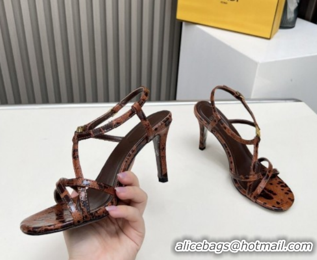 Fashion Fendi FFold Heel Sandals 8.5cm in Printed Leather FE030203 Brown 2026