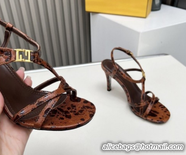 Fashion Fendi FFold Heel Sandals 8.5cm in Printed Leather FE030203 Brown 2026