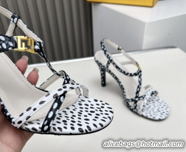 Classic Hot Fendi FFold Heel Sandals 8.5cm in Printed Leather FE030203 White/Black 2026