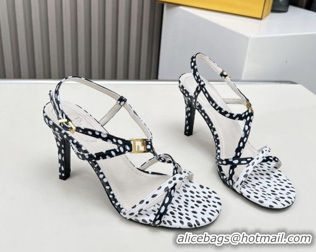 Classic Hot Fendi FFold Heel Sandals 8.5cm in Printed Leather FE030203 White/Black 2026