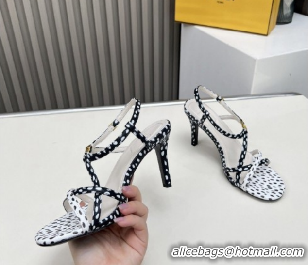 Classic Hot Fendi FFold Heel Sandals 8.5cm in Printed Leather FE030203 White/Black 2026