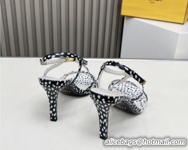 Classic Hot Fendi FFold Heel Sandals 8.5cm in Printed Leather FE030203 White/Black 2026