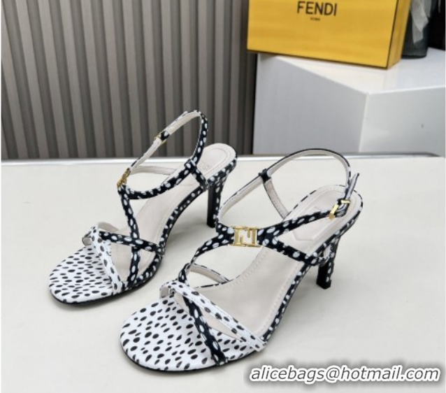 Classic Hot Fendi FFold Heel Sandals 8.5cm in Printed Leather FE030203 White/Black 2026