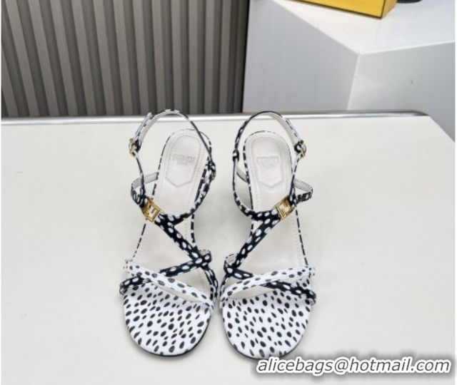 Classic Hot Fendi FFold Heel Sandals 8.5cm in Printed Leather FE030203 White/Black 2026