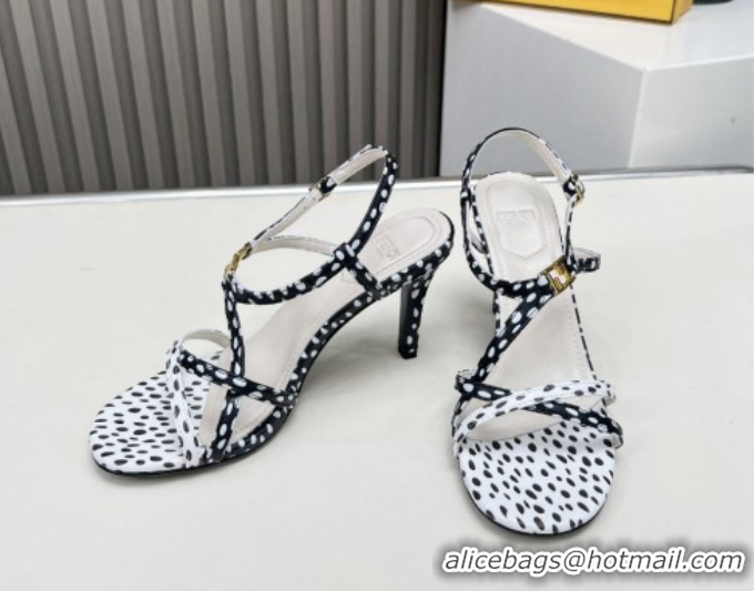 Classic Hot Fendi FFold Heel Sandals 8.5cm in Printed Leather FE030203 White/Black 2026