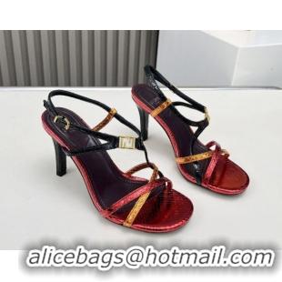 Best Product Fendi FFold Heel Sandals 8.5cm in Printed Leather FE030203 Metallic Red 2026