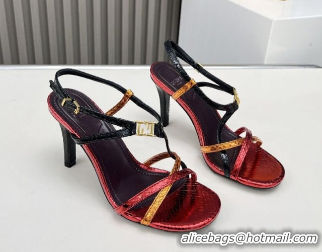 Best Product Fendi FFold Heel Sandals 8.5cm in Printed Leather FE030203 Metallic Red 2026