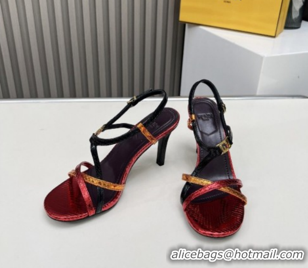 Best Product Fendi FFold Heel Sandals 8.5cm in Printed Leather FE030203 Metallic Red 2026