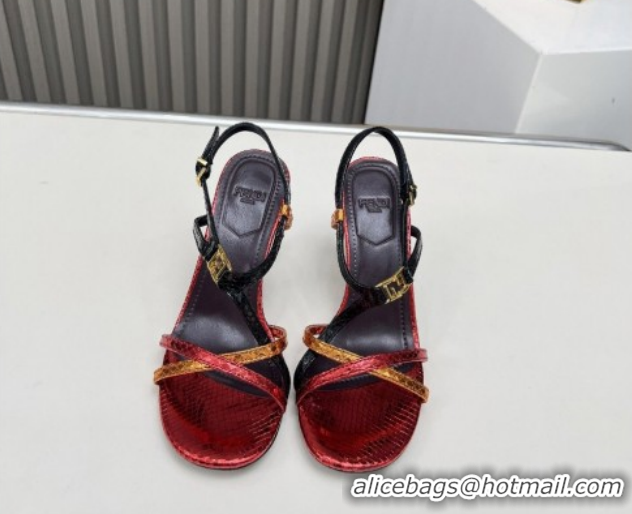 Best Product Fendi FFold Heel Sandals 8.5cm in Printed Leather FE030203 Metallic Red 2026