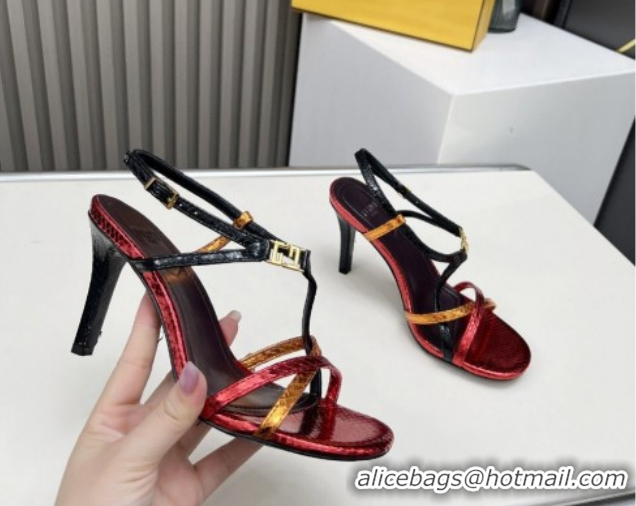 Best Product Fendi FFold Heel Sandals 8.5cm in Printed Leather FE030203 Metallic Red 2026