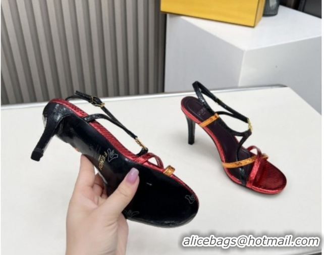 Best Product Fendi FFold Heel Sandals 8.5cm in Printed Leather FE030203 Metallic Red 2026