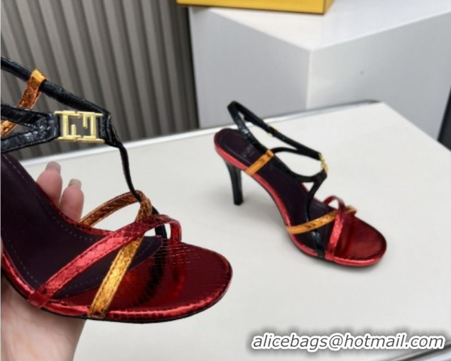 Best Product Fendi FFold Heel Sandals 8.5cm in Printed Leather FE030203 Metallic Red 2026