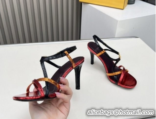 Best Product Fendi FFold Heel Sandals 8.5cm in Printed Leather FE030203 Metallic Red 2026