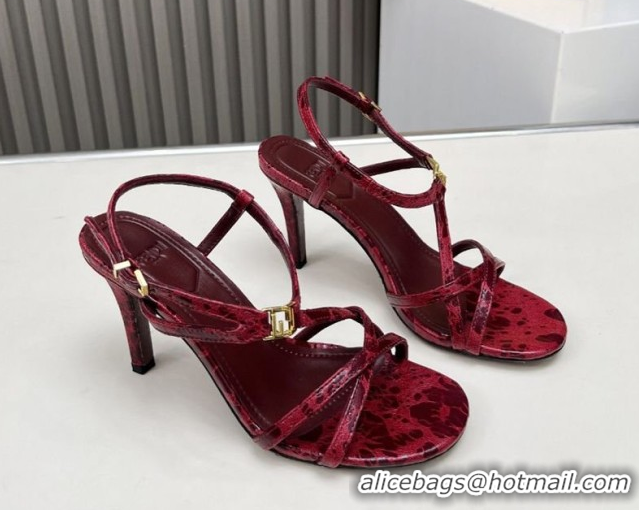 Popular Style Fendi FFold Heel Sandals 8.5cm in Printed Leather FE030203 Dark Red 2026
