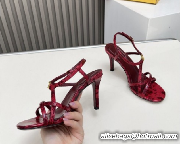 Popular Style Fendi FFold Heel Sandals 8.5cm in Printed Leather FE030203 Dark Red 2026