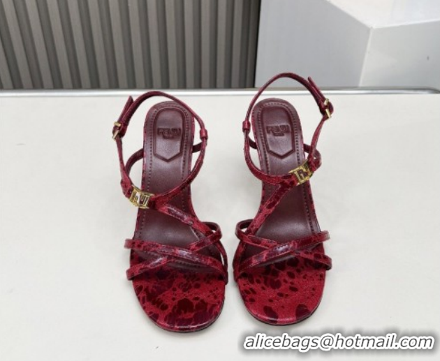 Popular Style Fendi FFold Heel Sandals 8.5cm in Printed Leather FE030203 Dark Red 2026