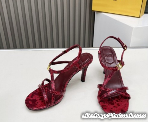 Popular Style Fendi FFold Heel Sandals 8.5cm in Printed Leather FE030203 Dark Red 2026
