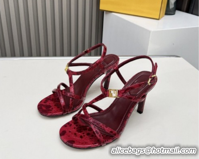Popular Style Fendi FFold Heel Sandals 8.5cm in Printed Leather FE030203 Dark Red 2026