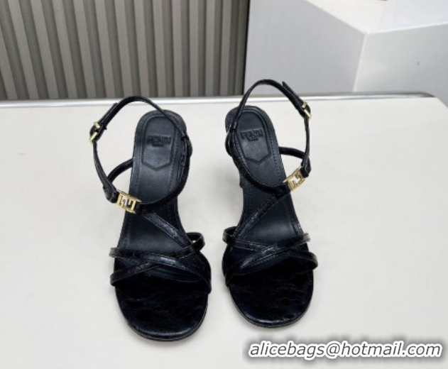 Best Product Fendi FFold Heel Sandals 8.5cm in Printed Leather FE030203 Black 2026