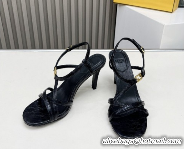 Best Product Fendi FFold Heel Sandals 8.5cm in Printed Leather FE030203 Black 2026