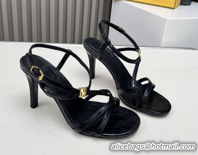 Best Product Fendi FFold Heel Sandals 8.5cm in Printed Leather FE030203 Black 2026