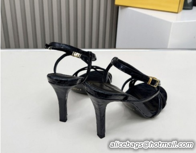 Best Product Fendi FFold Heel Sandals 8.5cm in Printed Leather FE030203 Black 2026