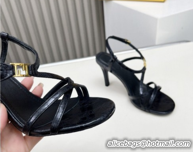 Best Product Fendi FFold Heel Sandals 8.5cm in Printed Leather FE030203 Black 2026