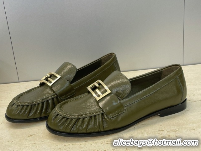 Pretty Style Fendi Baguette Flat Loafers in Leather FE121603 Green 2026