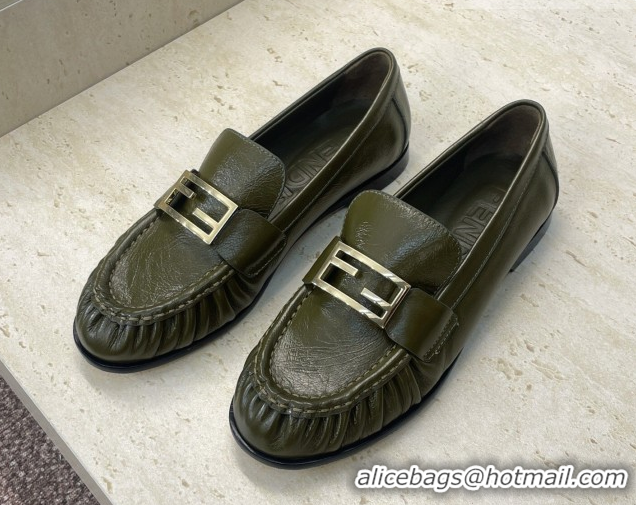 Pretty Style Fendi Baguette Flat Loafers in Leather FE121603 Green 2026