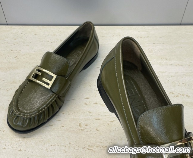 Pretty Style Fendi Baguette Flat Loafers in Leather FE121603 Green 2026