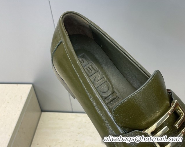 Pretty Style Fendi Baguette Flat Loafers in Leather FE121603 Green 2026