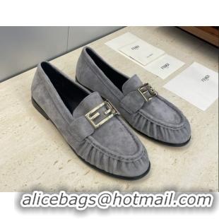 Low Price Fendi Baguette Flat Loafers in Leather FE121603 Suede Grey 2026