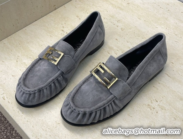 Low Price Fendi Baguette Flat Loafers in Leather FE121603 Suede Grey 2026